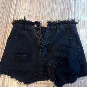 High Waist Black Denim Shorts